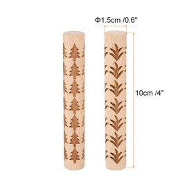 QUARKZMAN Pack of 2 Wooden Clay Roller 4 Inch Grass Pine Tree Pattern Rolling Pin Wood Rolls Pottery Tools Wood Grain Texture Roller for Clay Baking Dough DIY