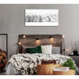 Bedroom Wall Art Decor - Snow Covered Trees in The Winter Forest Black and White Painting Print on Canvas Winter Landscape Photo for Home Office Living Room Picture Framed Ready to Hang 20" x 40"