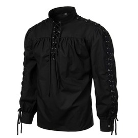 VATPAVE Mens Bandage Renaissance Shirts Gothic Pirate Cosplay Costume Tops Medium Black