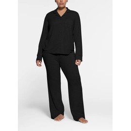 MANBEIYA Womens Pajama Sets 2 Piece Button Down Long Sleeve Sleepwear Pjs Loungewear Sets (Small,Black)