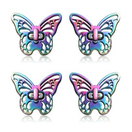 TXIN 4 Pieces Purse Turn Lock Clutches, Butterfly Shape Twist Lock Clasp, Cute Animal Bag Closure Lock, Rainbow Color Metal Hardware Fastener Buckles for DIY Leather Bag Handbag Purse Making, Style 1