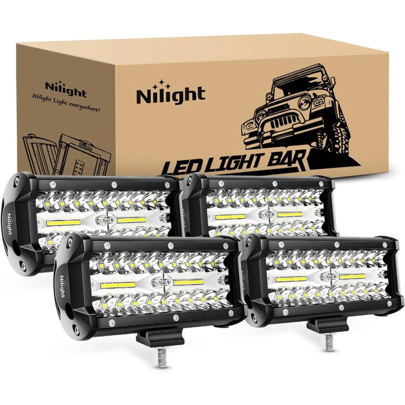 Nilight 6.5Inch 2PCS 120W Spot & Flood Combo Bar Driving