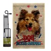Patriotic Shetland Sheepdog Burlap Garden Flag Set with Stand Animals