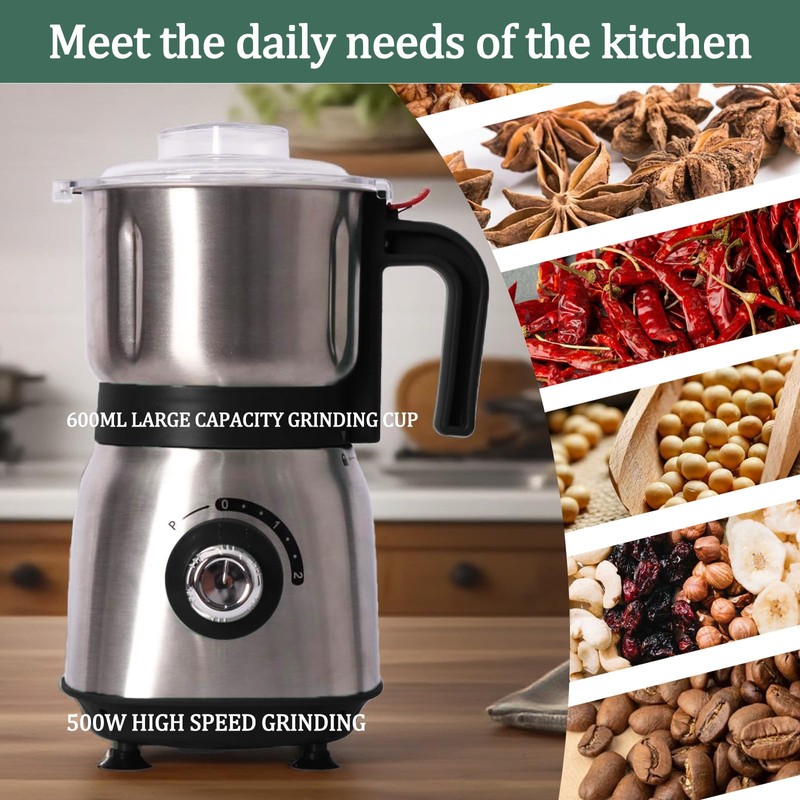 Electric Grinder for Kitchen - 500W Grain Mill with 3
