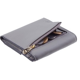 Travelambo RFID Blocking Small Mini Compact Wallet Coin Pouch Holder Trifold Credit Card Holder Pocket Purse for Women (Napa Grey)
