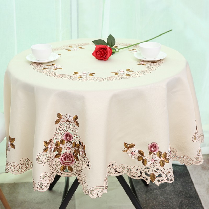 Round Red Floral Flower Embroidered Table Runner Tablecloth Cutwork Table