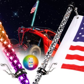 Nirider 3ft LED Whip Lights with Flag Pole Remote Control Spiral RGB Chase Light Offroad Warning Lighted Antenna LED Whips for UTV, ATV, SXS, RZR, Can-am, Golf Cart, Truck, Sand, Buggy Dune