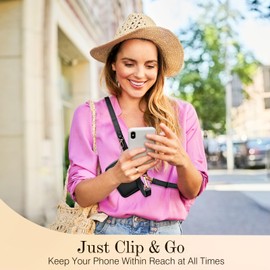 TiMOVO Phone Lanyard, Strap with Leather Wallet Pouch, Universal Crossbody Phone Lanyard Adjustable Neck Strap, Compatible with Most Smartphones, Black