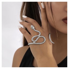 Allereyae Vintage Snake Bracelet Chain Punk Snake Bangle Bracelet Open Bangle Bracelet Silver Serpent Hand Bracelet Jewelry for Women (Silver)