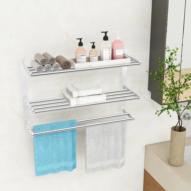 KLJKPA 24 Inch Towel Racks for Bathroom Wall-Mount, 3-Tier, Brushed