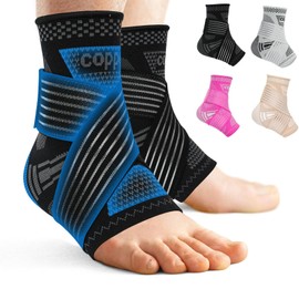 DRNAIETY Copper Ankle Brace for Men & Women - (1 Pair) Adjustable Ankle Compression Sleeve, Compression Support for Plantar Fasciitis, Achilles Tendonitis, Foot Pain, Swelling - Everyday Use(Black,S)