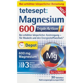 테테셉트 tetesept 마그네슘 600 트리플 액션 30개, 58.9g Tetesept Magnesium 600 Triple Action 30 Capsules, 58.9g