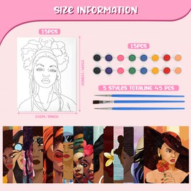 Sherr 15 Pack 75 Pcs Pre Drawn Painting Canvas for Adults 8 x 10 Inch Pre Painted Canvas Sip and Paint Party Favors Kit Afro Queen Pre Stretched for Adults Paint Party(Classic Style)