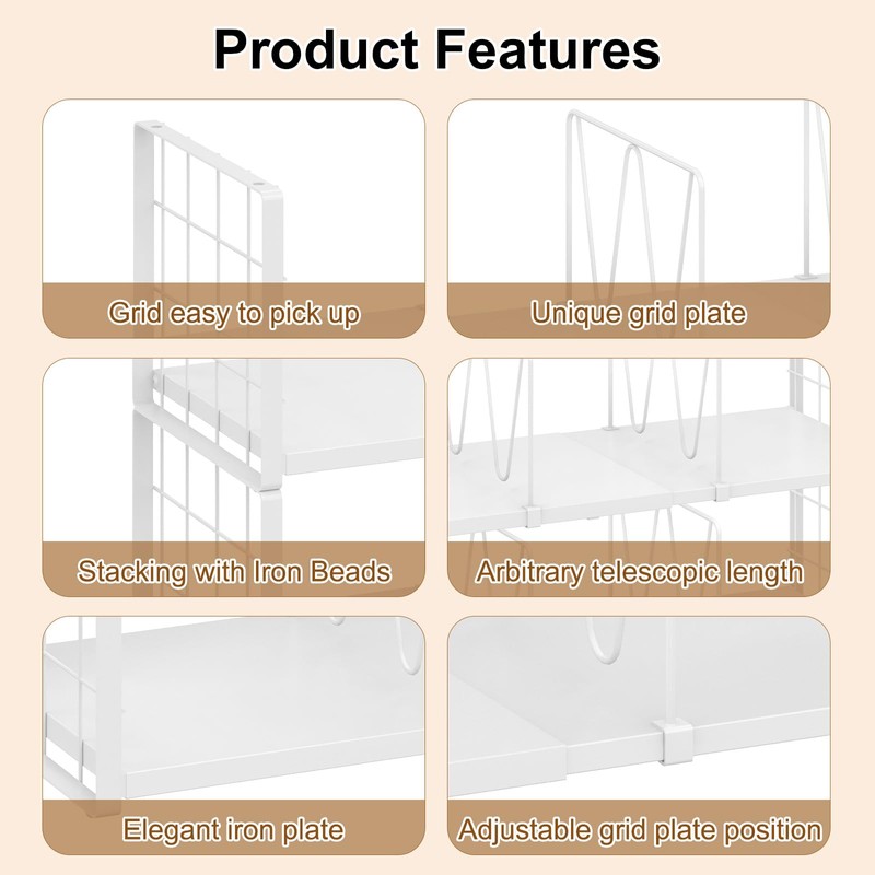2-Pack Closet Organizers Stackable Clothing Storage Shelves, Expandable Clothes Shelf