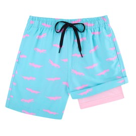 Cozople Crocodile Swim Shorts with Boxer Brief Liner Bright Blue Swimming Trunk Compression Quick Dry Swimwear Anti Chafe Stretchy Boardshorts Size 10-12