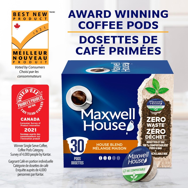 Maxwell House House Blend Coffee Certified Compostable K-Cup Coffee Pods,