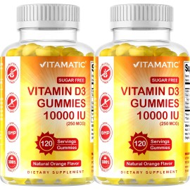 Vitamatic 2 Pack  Vitamatic Sugar Free Vitamin D3 (10,000 IU) - 120 Pectin Based Gummies.