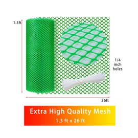 Green Plastic Wire Mesh Fence 15.7IN x 26FT Roll - Durable Plastic Chicken Wire Mesh - Ideal for Poultry, Dogs, Cats, Snake Barrier & Gardening
