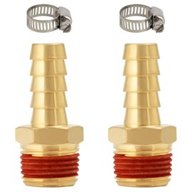 SUNGATOR 2-Pack 3/8'' Air Hose Barb Fittings, Brass 3/8 Inch NPT Male Barbed Air Hose Repair Kit with Sealant, 3/8'' Barbed Gas Line Repair Brass Fittings with 2 Pcs Clamps