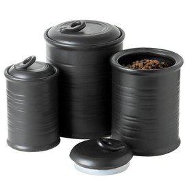 Nihow Food Storage Jar Sets: Ceramic Container with Air Tight Lid for Flour/Sugar/Rice/Coffee/Cookies/Candy - Seal Damp-proof Canister for The Kitchen - Set of 3 （Matte Black）