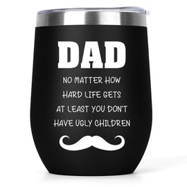 Dad Gifts Fathers Day 12oz Wine Tumbler with Lid Gift from Daughter Son Kids Birthday Gifts for Dad Father Daddy Gift Ideas for Father's Day Birthday Christmas Valentines Insulated Tumbler Black