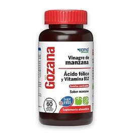 CMD - GOZANA - Gomitas de vinagre de manzana, Ácido fólico y Vitamina B12 - Suplemento Alimenticio Sin Azúcar Sabor Manzana - 1 Frasco con 60 gomitas 