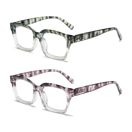 Hubeye 2 Pairs Retro Oversized Large Frame Anti-blue Glasses Men and Women Square Fashion Oprah Style Blue Light Blocking Computer Reader