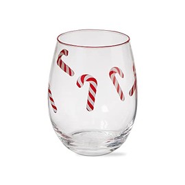 tag 20 oz. Candy Cane Holiday Christmas Clear Glass Stemless Glass Dishwasher Safe Beverage Glassware Dinner Party Wedding Resturant Clear