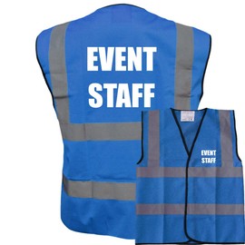 Event Staff Blue Hi Vis Viz Safety Vest Waistcoat, Reflective High Visibility Work Wear, Events, medium