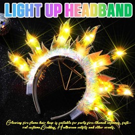 CASDRE Light Up Flame Headband LED Fire Headpiece Rave Costume Hair Accessories for Women (Yellow Light, One Size)