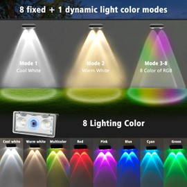 echosari 8 Pack Solar Fence Lights Outdoor Waterproof Color Changing 100 Lumen Ultra Bright Auto ON/Off for Backyard Patio Railing Porch Step (3000K-6500K & RGB)