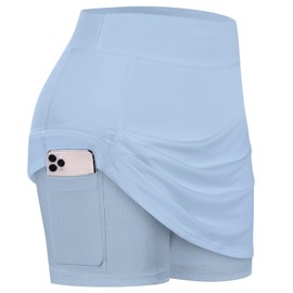 BLEVONH - Faldas de tenis de verano para mujer con pantalones cortos debajo, pickleball, atletismo, entrenamiento y golf con bolsillos, Azul bebé, Small