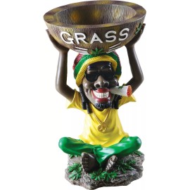 17" Rasta Jamaican Man Holding Open Storage Box Polyresin Ashtray Decoration
