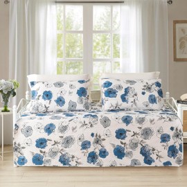 3 Piece Twin Size Daybed Cover SetPlaid Daybed Bedding Sets Blue Yellow DayBed Cover Plaid Patchwork Bedspread Coverlet for Twin Bed with 2 Standard Shams,39"x75"