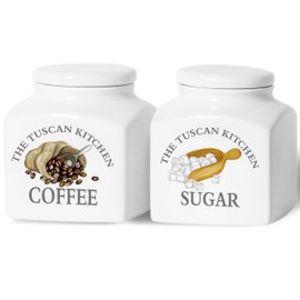 HOMBENE Kitchen Ceramic Food Storage Containers, Food Storage Jar with Airtight Lids, 38 oz Coffee Containers for Coffee and Sugar Set of 2, White