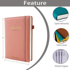 Daily Planner 2025-2026, Academic Calendar(July 2025 - June 2026) - One Page Per Day, Daily Monthly Agenda, 5.7" x 8.3" Appointment Book with Hourly Schedule and Monthly Tabs (Pink)