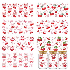Rngmsi UV DTF Cup Wrap - 8 Sheets Coquete UV DTF Wraps for 16 oz, Pink Cherry Bow Aesthetic Uvdtf Stickers for Glass Cups Water Botters, Rub on Transfer Decals for Girls Women