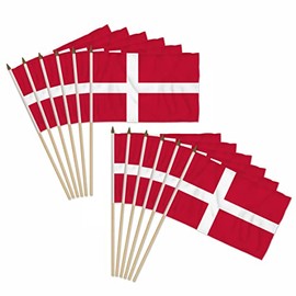 Denmark 12x18in Stick Flag - 1 dozen pack