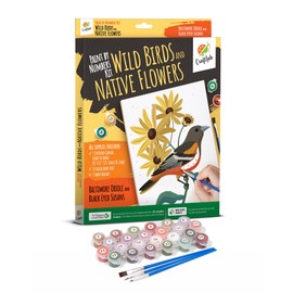 CraftLab Wild Birds Paint by Numbers Kit for Adults Teens Beginners, DIY Painting Accessories, Brushes Acrylic Paints, Stretched Canvas 10 x 12 inch Gift (Baltimore Oriole & Black Eyed Susans)