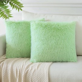 JOTOM Set of 2 Cushion Covers, Artificial Fur, Decorative Cushion, Plush Cushion, Cuddly Fluffy Cushion Cover for Sofa, 45 x 45 cm, Apple