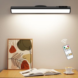 Hapfish Battery Powered Operated Wall Strip Lights, Rechargeable Magnetic LED Light Bar with Remote, Dimmable Desk Lamp, Under Cabinet Lighting Wireless for Picture Shelf Kitchen Closet - Black