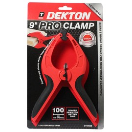 Dekton 9" Pro Clamp with 100mm Jaw Opening, Heavy Duty Rubber Non-Slip Grip, Durable Tough Plastic Construction, Hinged Jaws for Improved Grip on Uneven Surfaces, Ideal for Woodworking & DIY Projects