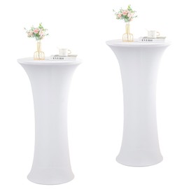 Rakila 2 Pack 24x43 Inch White Fitted Round Cocktail Tablecloth Spandex Stretch Table Cover for Party, Banquet, Wedding