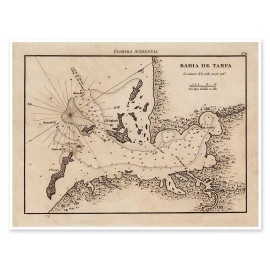 Bahia de Tampa Map LARGE Elegant Chart of TAMPA BAY Florida circa 1809 - 18"x24"