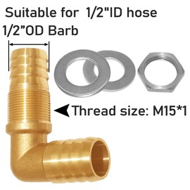 Uenede 2PCS Solid Brass 90 Elbow Barb Bulkhead Fitting 1/2"OD Barb Coupling Tank Connector Hose Pipe Fitting for Water/Oil/Gas