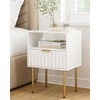 Aienvey Nightstand,Fluted Bedside Table with Gold Frame,White Nightstand,Bedside Furniture, Modern
