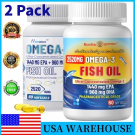 WowPicker 3000mg Fish Oil Omega-3 – 120 ct – Triple Strength Burpless Fish Oil Supplement