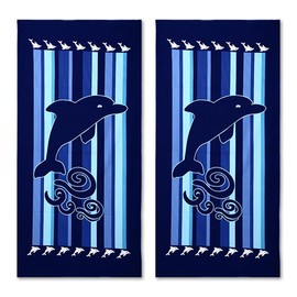 Auxory Beach Towel,30"x60" Microfiber Beach Towels for Travel, Absorbent Quick Dry Towel for Swimmers Pool Sand Proof Beach Towels for Women Men Girls Kids, Beach Accessories (Dolphin-2pc, 2pcs)