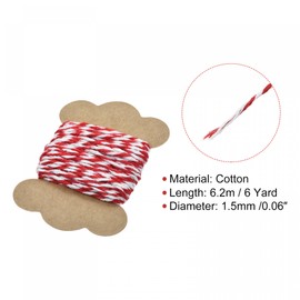 sourcing map Thread Cord Macrame Cord Cotton Rope Braid String 6.2M/6 Yards 1.5mm Dia Red White for Handmade Making, Knitting
