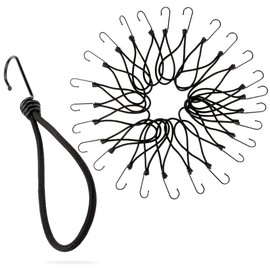 PRETEX Heavy Duty Bungee Cords with Hooks - Set of 25pcs x 23cm/9in Outdoor Cord Straps and Fixings - Garage Organizer or Tie Down for Travel